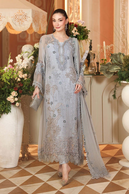 Maria.B | Embroidered Chiffon Suit | Muted Blue